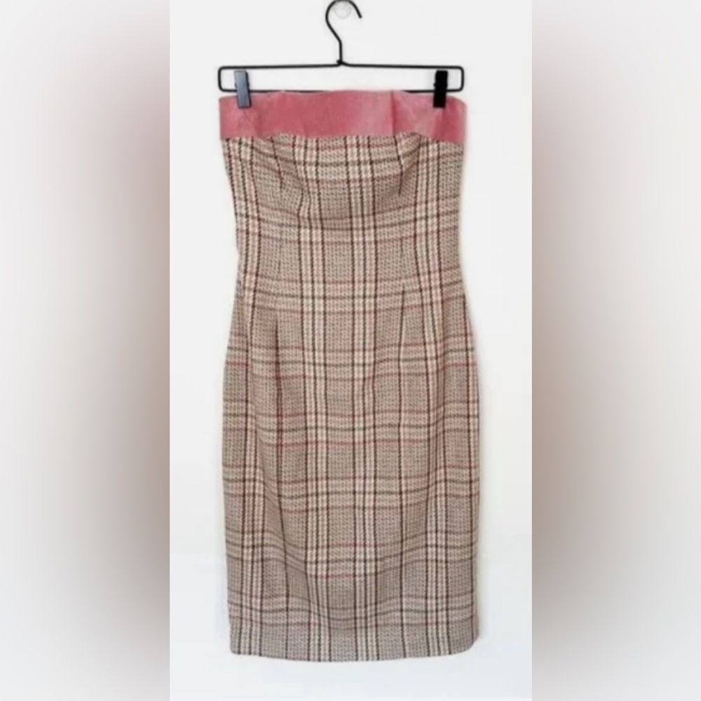 Shoshanna Strapless Velvet & Tweed Plaid Dress - Vintage ~ Classic ~ Chic